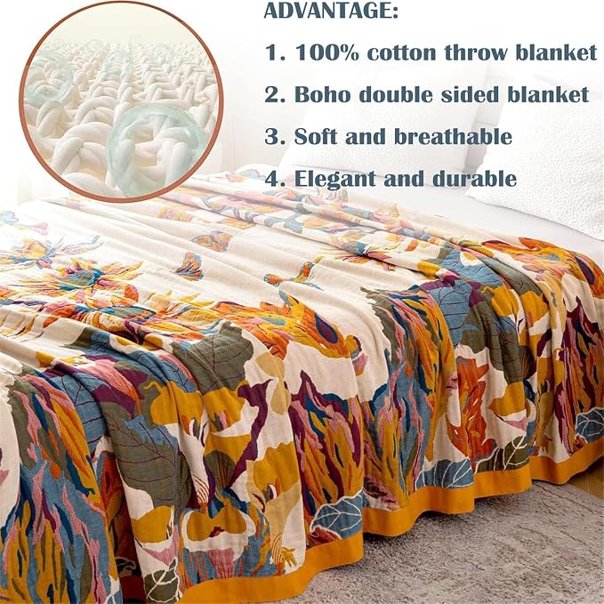 MSGKV Boho Throw Blanket King Size 108" x90'' Cotton Blanket - Image 5