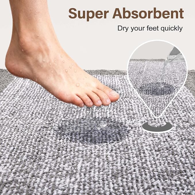 Bathroom Rugs 30x20 Non Slip Washable, Light Grey Bath Mat - Image 7