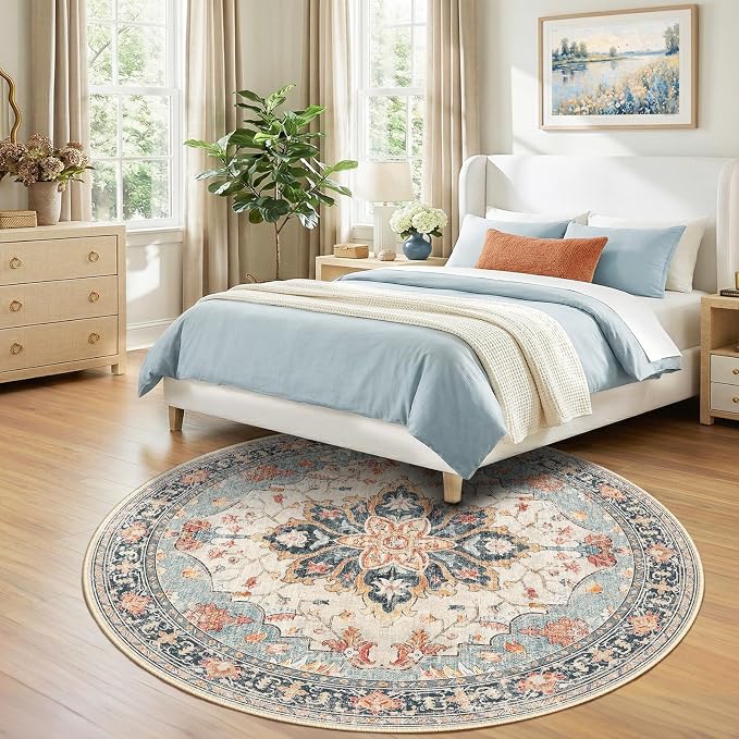 RELEANY Area Rugs 7ft Washable Non-Slip, Floral Vintage Distress Print Pattern - Image 2