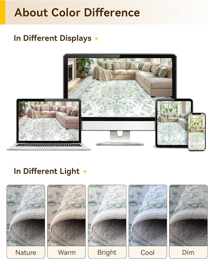 Area Rugs Round 4ft Washable Non-Slip, Floral Vintage Distress Print Pattern - Image 6