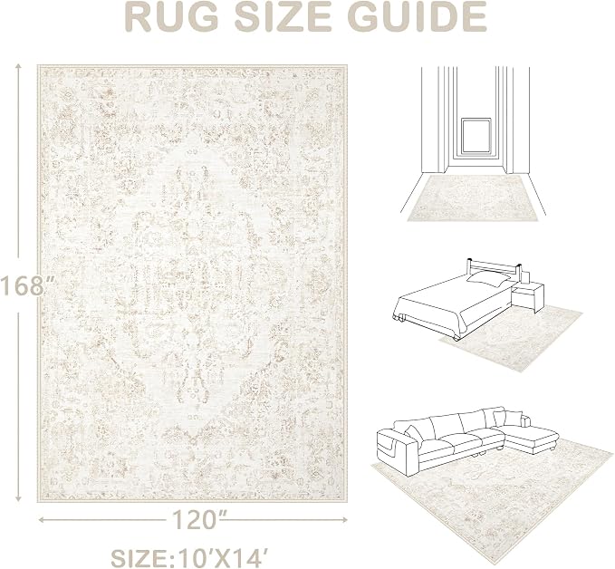 10x14 Area Rugs for Living Room: Washable Rug Vintage Large Rugs Soft Non Slip - Image 2