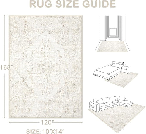 10x14 Area Rugs for Living Room: Washable Rug Vintage Large Rugs Soft Non Slip - Image 2