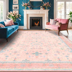 Washable Pink and Blue 9x12 Oushak Rugs - Image 6