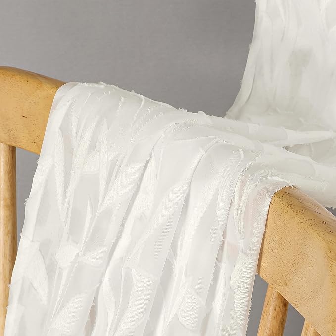 Lecloud Leia Ivory 2 PCS Sheer Kitchen Curtains 30 Inch Length, Breathable Clip - Image 3