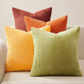 Topfinel Fall Burnt Orange Throw Pillow Covers 16x16 Set of 4, Corduroy Striped by Topfinel