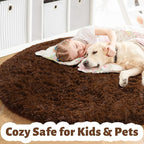 Amdrebio Dark Brown Rug 4Ft for Bedroom, Round Fluffy Shag Plush Area Rugs for - Image 6