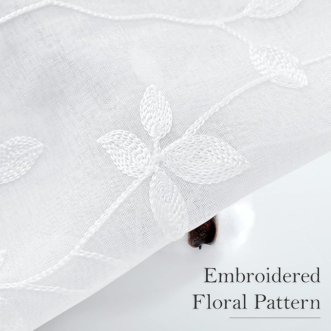 HOMEIDEAS White Sheer Curtains 52 X 84 Inches Length 2 Panels Embroidered Vine - Image 2