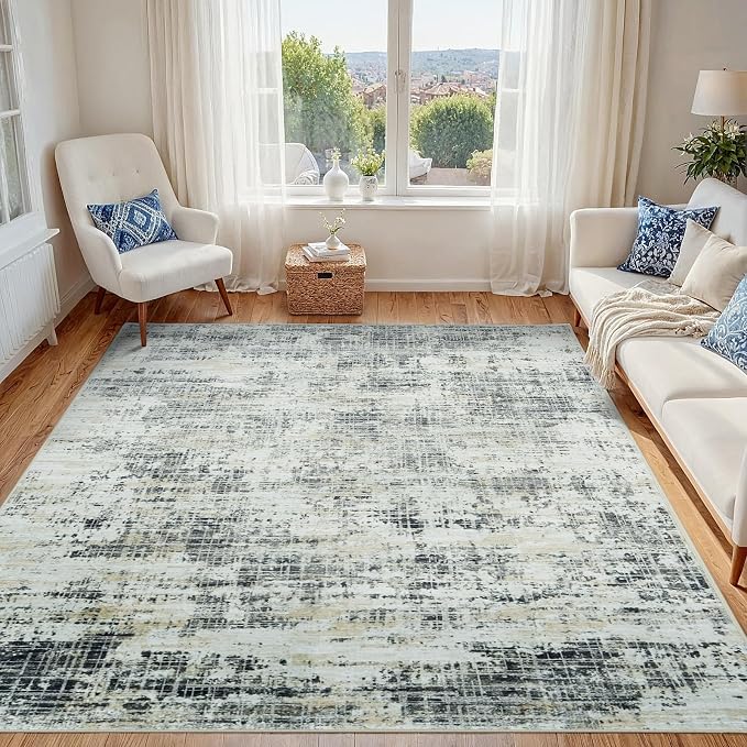 5x7 Area Rugs for Living Room Washable Rug: Anti-Skid Abstract Modern Living by Crority