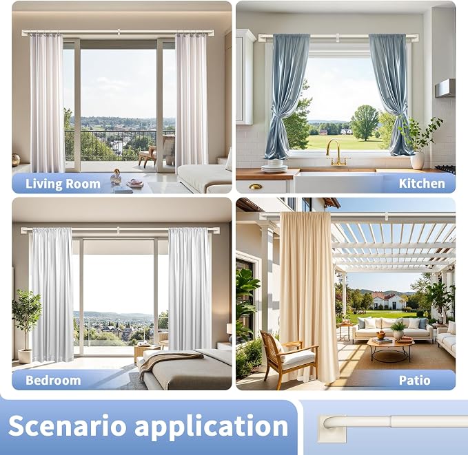 Beige White Curtain Rods for Windows 28-48Inch Heavy Duty French Return Rod - Image 7