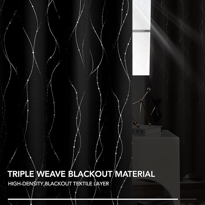 Deconovo Sliding Door Curtains 108 Inch Long, Blak Blackout Window Drapes - Image 7