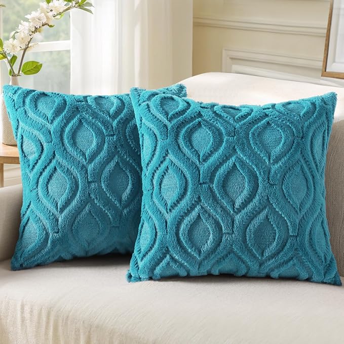 decorUhome Summer Throw Pillow Covers 22x22 Inch Set of 2, Soft Plush Faux Wool by decorUhome