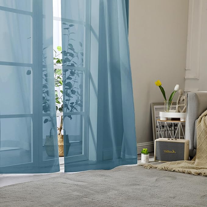 Lecloud Dusty Blue Sheer Curtains 96 Inches Long 2 Panels, Light Filtering - Image 8