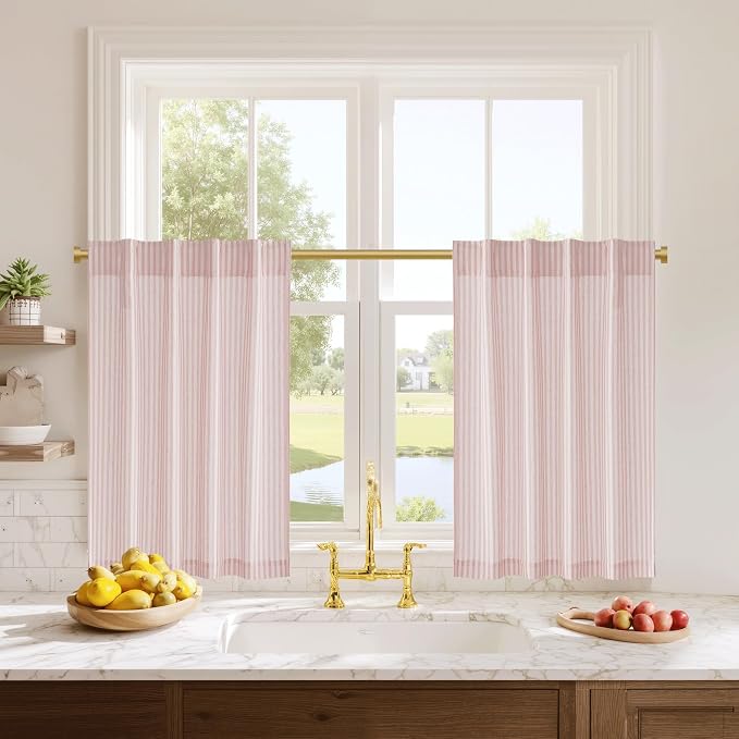 RYB HOME Cafe Striped Curtains for Kitchen Bathroom Small Window, Linen - Image 8