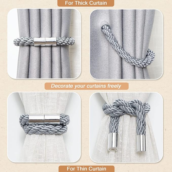 NICEEC 2 Pack Strong Magnetic Curtain Tiebacks Modern Simple Style Drape Tie - Image 6