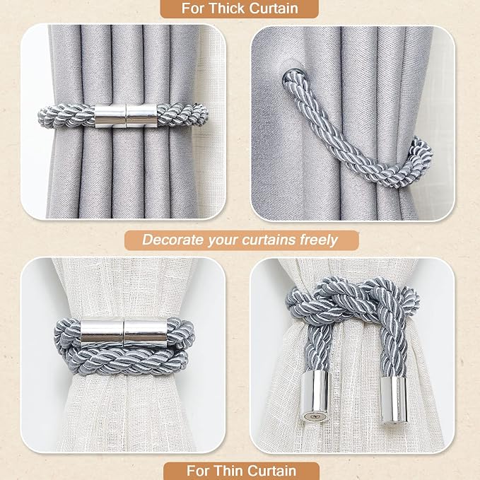 NICEEC 6 Pack Strong Magnetic Curtain Tiebacks Modern Simple Style Drape Tie - Image 6