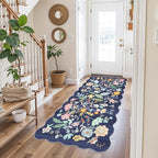Washable 3x6 Hallway Runner Rug: Low-Pile Floral Scalloped Entryway Runners - Image 3