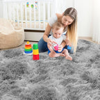 Tie Dye Grey Rug for Living Room 5x8ft Fluffy Modern Shag Area Rug Mat Bedside - Image 2