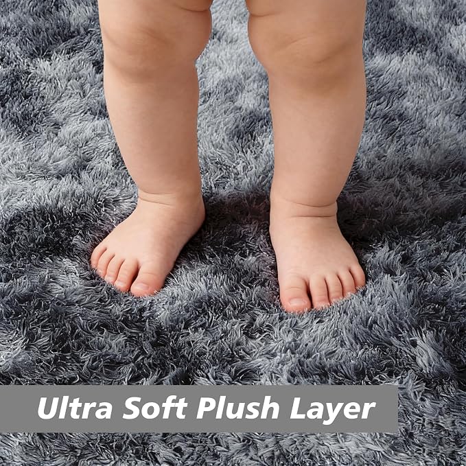 6x9 Fluffy Area Rug for Living Room, Shag Area Rugs for Bedroom, Tie-Dyed Black - Image 2