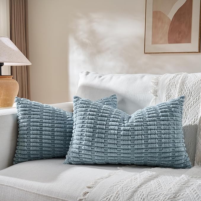 Fancy Homi 4 Packs Boho Light Blue Decorative Throw Pillow Covers 12x20 Inch - Image 5
