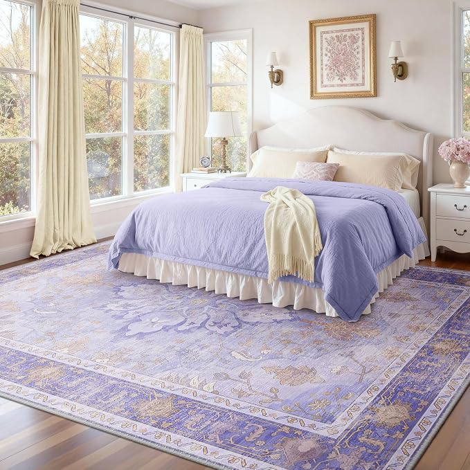 Area Rugs 8'x10' Washable Non-Slip, Floral Vintage Distress Print Pattern - Image 2