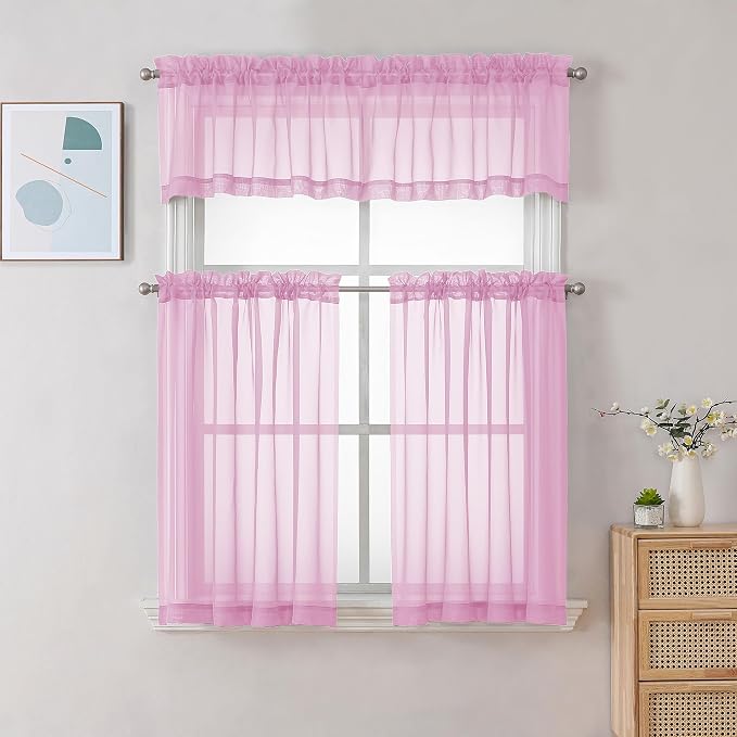 Chyhomenyc Pink Sheer Valances for Windows - Image 2