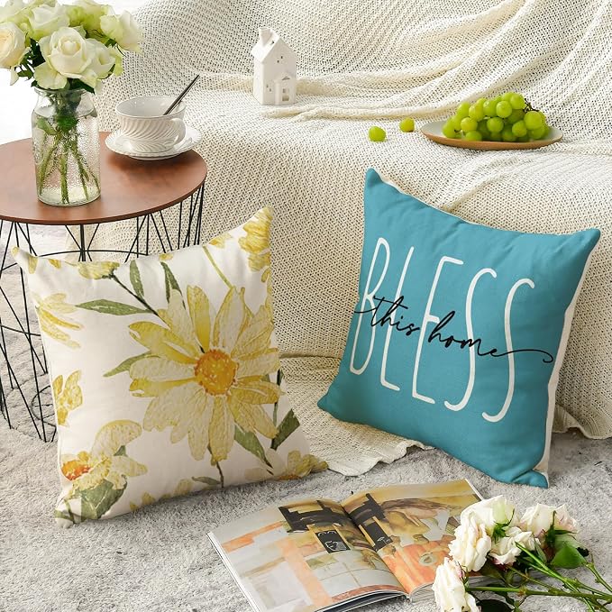 AVOIN colorlife Home Sweet Home Spring Summer Flowers Yellow Throw Pillow Covers - Image 4