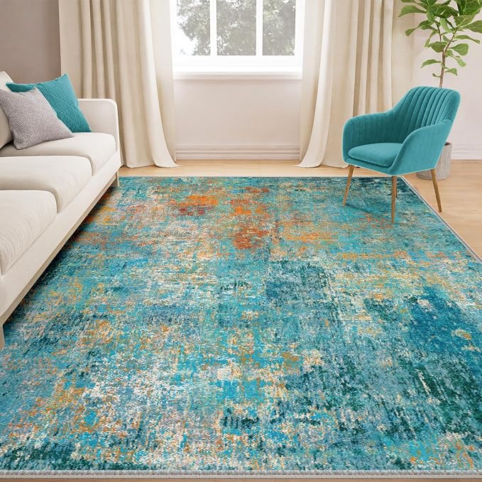Washable Area Rugs 7'x9' Non-Slip Modern Abstract Soft - Image 2