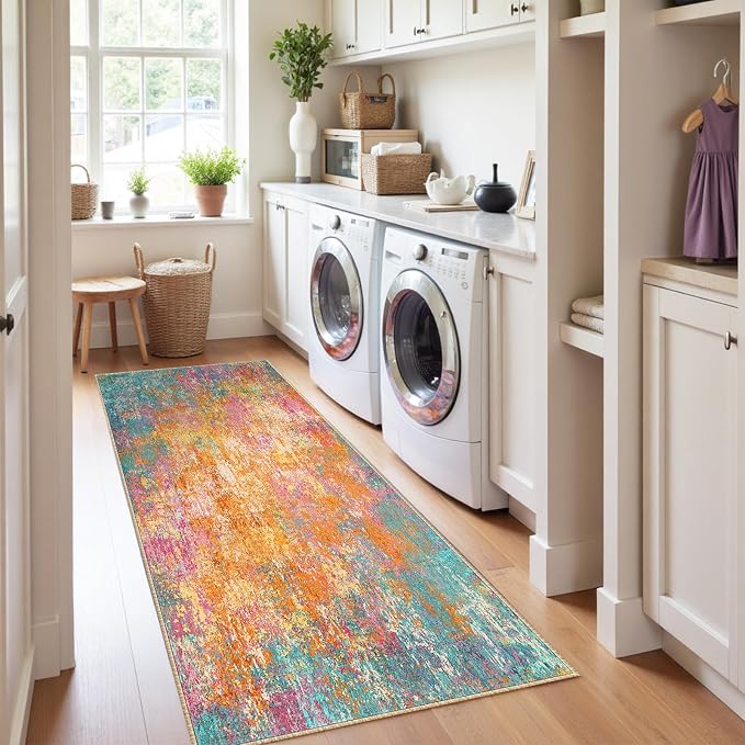 Washable Area Rugs 2'x10' Non-Slip Modern Abstract Soft - Image 3