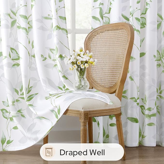 HOMEIDEAS Non-See-Through Sage Green and White Privacy Sheer Curtains 52 X 96 - Image 4