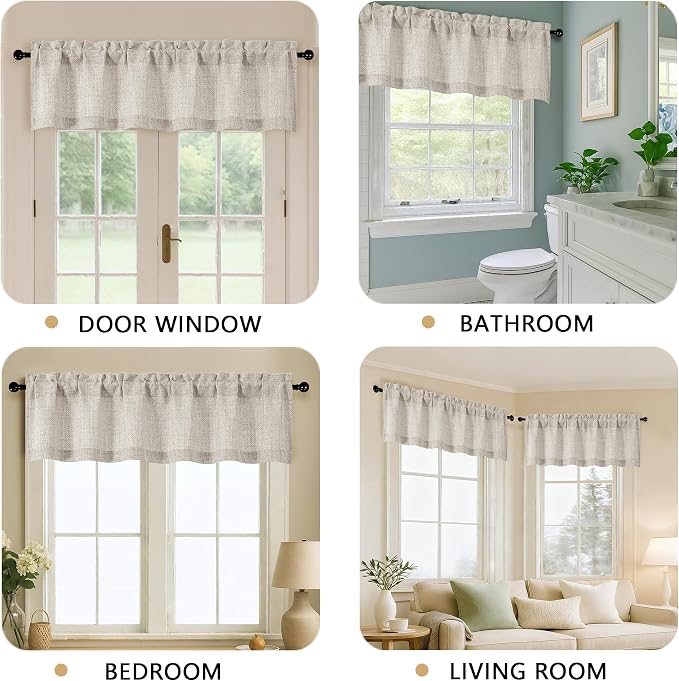 OVZME Valance for Windows, Light Filtering Faux Linen Textured Small Short - Image 5