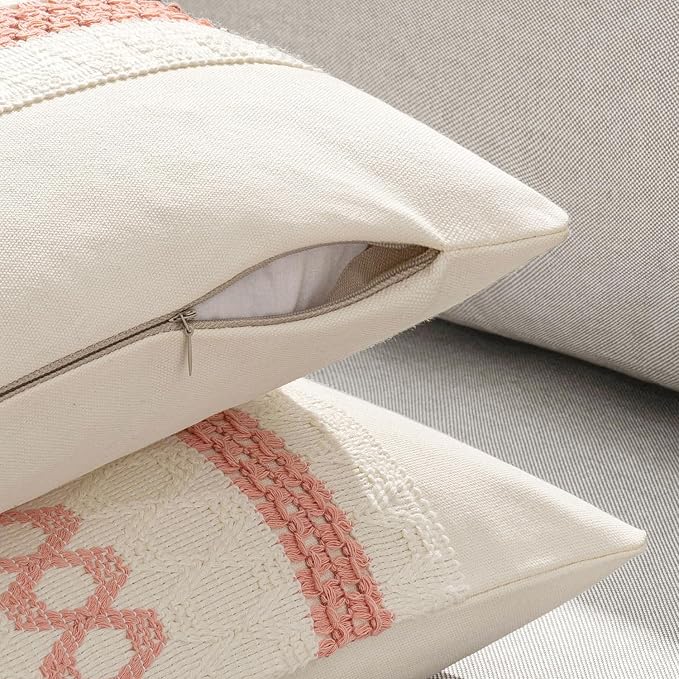 MIULEE Set of 2 Coral Red Boho Valentines Decorative Lumbar Pillow Covers 12x20 - Image 5