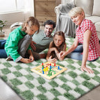 Area Rugs for Bedroom Living Room, 6x9 Green and White Fluffy Soft Checkered - Image 2
