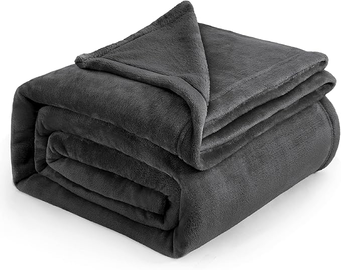 Bedsure GentleSoft Fleece Blankets Queen Size Dark Grey by BEDSURE