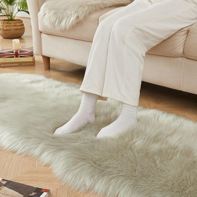 AMTOVO Faux Sheepskin Rug, Light Grey Ultra Soft Fluffy Shag Area Rug, 2 x 6 ft - Image 9