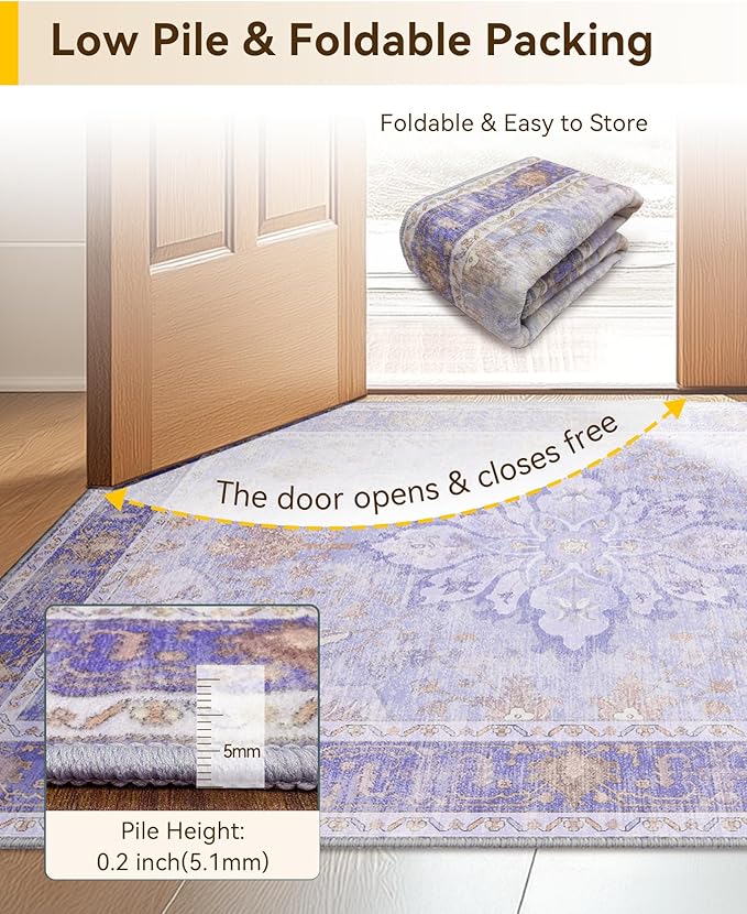 RELEANY Area Rugs 3'x5' Washable Non-Slip, Floral Vintage Distress Print - Image 6