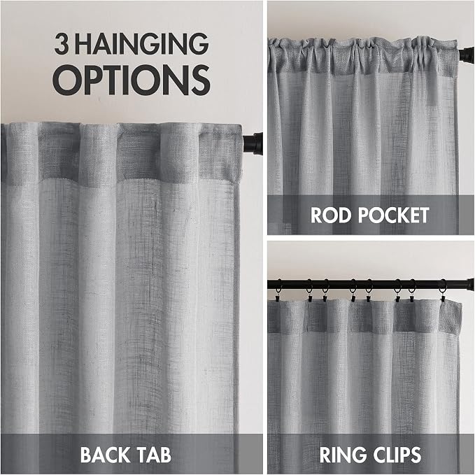 MIULEE Grey Linen Curtains 108 Inches Long - Image 3