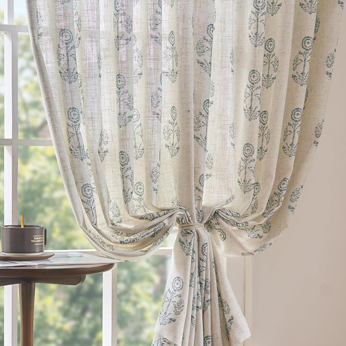 jinchan Linen Floral Curtains for Living Room 84 Inch Length Blue Flower - Image 7