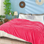 inhand Hot Pink Fleece Twin Blanket, Lightweight Leaves Pattern Fuzzy Blanket - Image 2