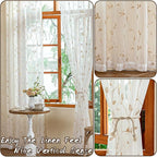 AmHoo 2 Panels Embroidered Leaf Pattern Semi Sheer Curtains Foliage Floral - Image 5
