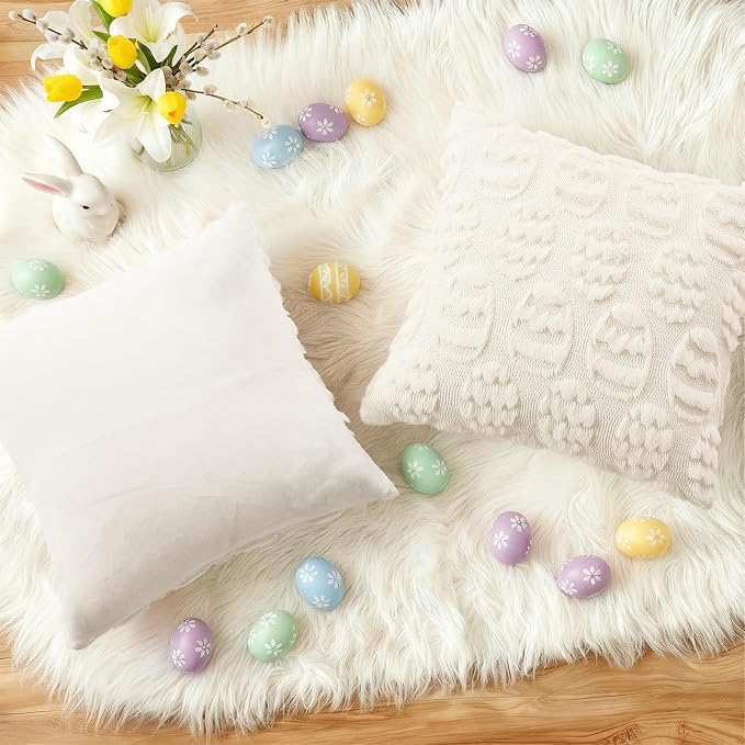 decorUhome Easter Cream White Egg Pillow Covers 20x20 Inch Set of 2, Soft Plush - Image 4