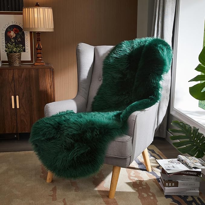 AMTOVO Faux Sheepskin Rug, Dark Green Ultra Soft Fluffy Shag Area Rug, 2 x 6 ft - Image 6