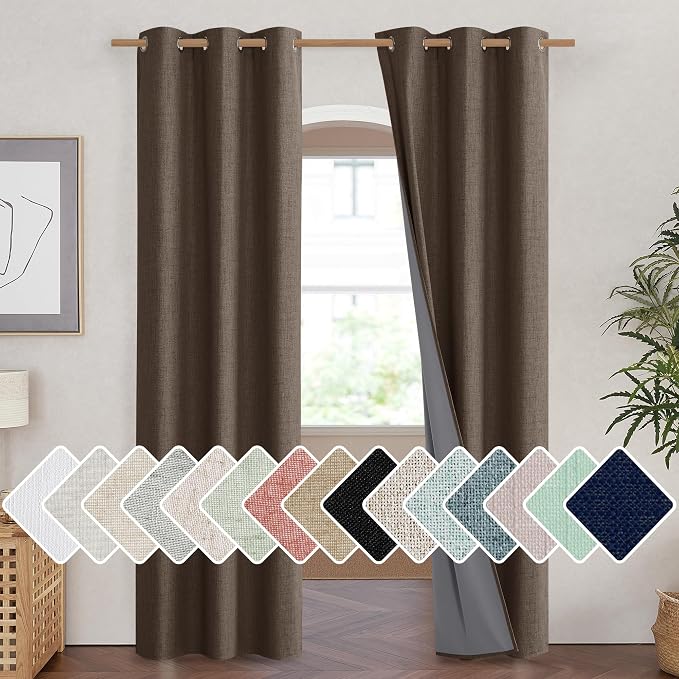 NICETOWN Coffee Vintage Linen 100% Blackout Curtains by NICETOWN