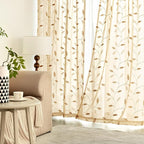 MIULEE Khaki Sheer Curtains 2 Panels Embroidered Leaf Patterned Rod Pocket - Image 6