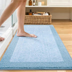 48x24 Long Bathroom Rugs Washable Non Slip, Light Blue Bath Mat - Image 2