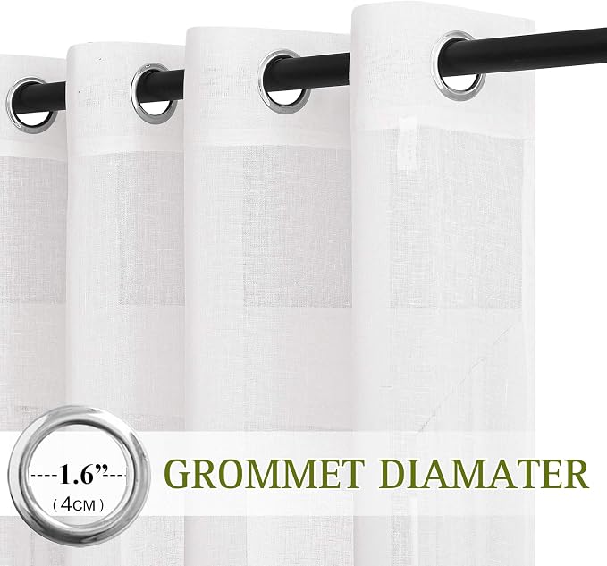NICETOWN White Sheer Linen Curtains 84 inch Length, Grommet Semi Sheer Flax - Image 2