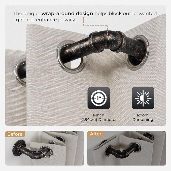 Zeerobee Curtain Rods for Windows 48 to 84, 1 Inch Industrial Wrap Around - Image 3