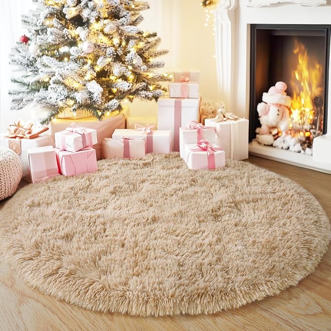 3'x3' Beige Round Rug for Bedroom, Ultra Soft Fluffy Circle Rug for Kids Girls by Quntue