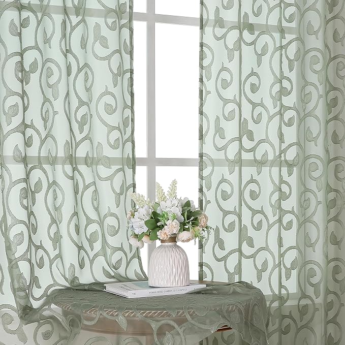 OWENIE Furman Sage Green Semi Sheer Curtains 72 inches Long by OWENIE