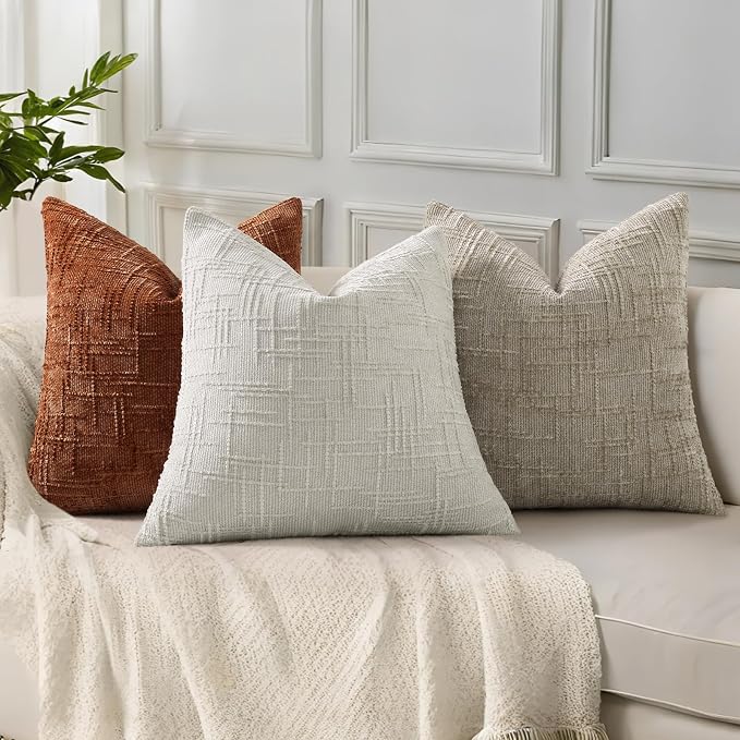 decorUhome Light Grey Chenille Throw Pillow Covers 16x16 Set of 2 Textured Soft - Image 5