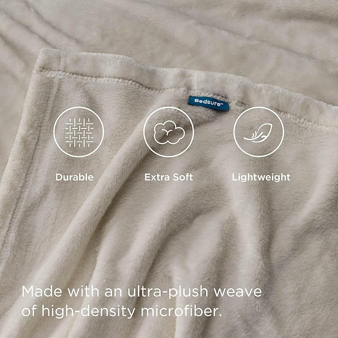 Bedsure GentleSoft Fleece Bed Blankets Queen Size Oxford Tan - Image 4